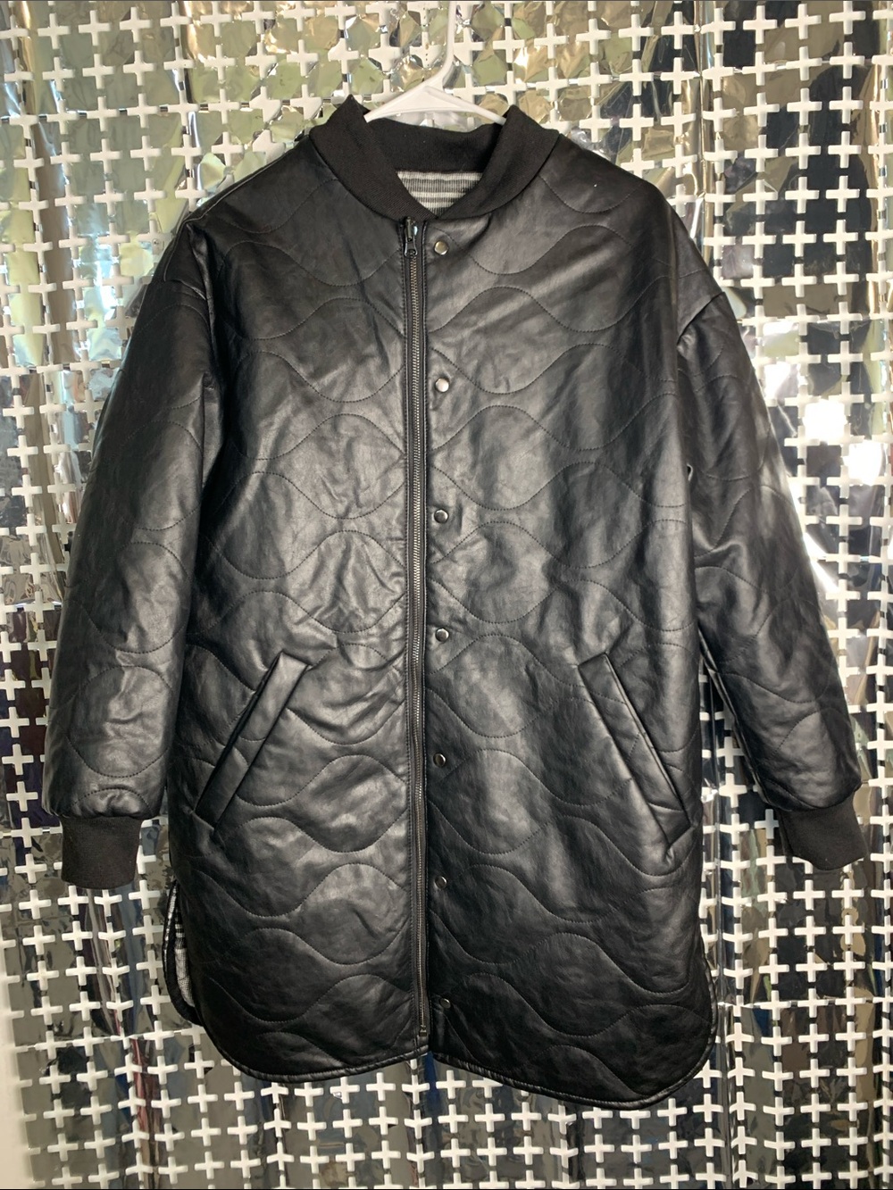 Evereve Black Quilted Leather Bomber Coat